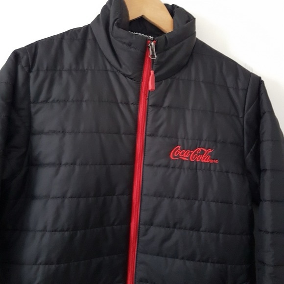 Coca Cola Puffer Embroidered Jacket Black Sz M - Picture 2 of 13